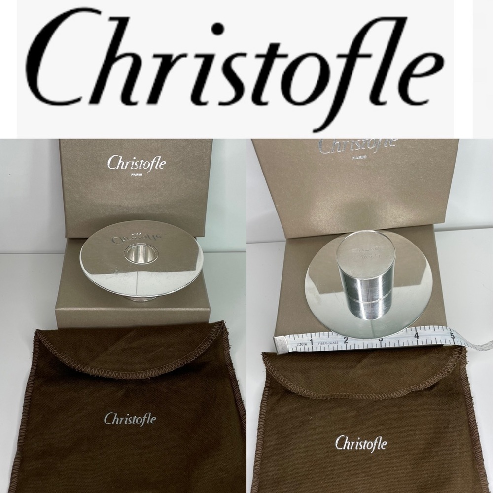 Christofle candle holder silver short round single candle